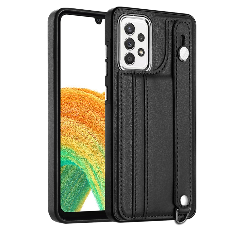 

For Samsung Galaxy A33 5G Shockproof Leather Phone Case with Wrist Strap(Black)