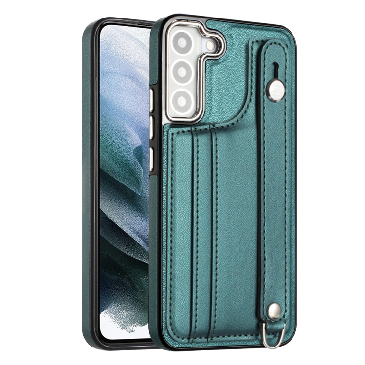 

For Samsung Galaxy S22 5G Shockproof Leather Phone Case with Wrist Strap(Green)