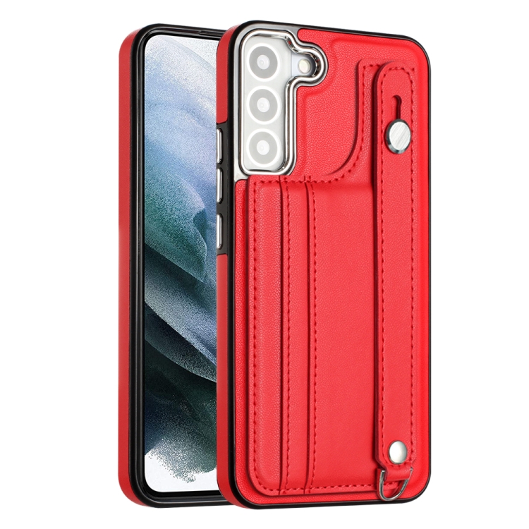 

For Samsung Galaxy S22 5G Shockproof Leather Phone Case with Wrist Strap(Red)