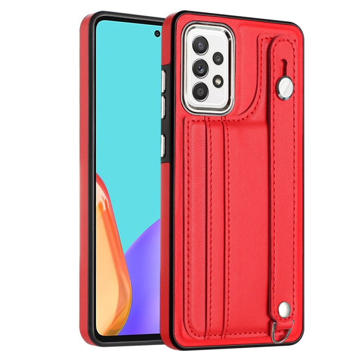 

For Samsung Galaxy A32 4G Shockproof Leather Phone Case with Wrist Strap(Red)