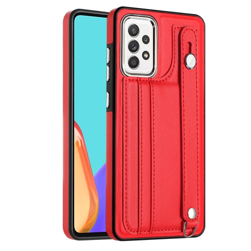 

For Samsung Galaxy A52 4G / A52 5G Shockproof Leather Phone Case with Wrist Strap(Red)
