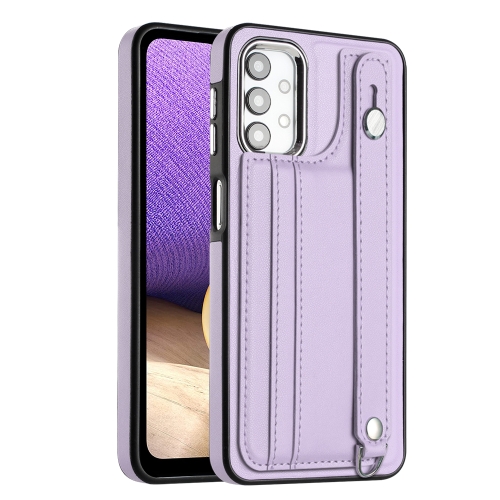 

For Samsung Galaxy A32 5G Shockproof Leather Phone Case with Wrist Strap(Purple)