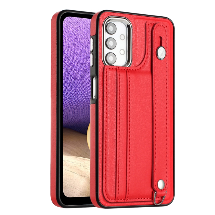

For Samsung Galaxy A32 5G Shockproof Leather Phone Case with Wrist Strap(Red)