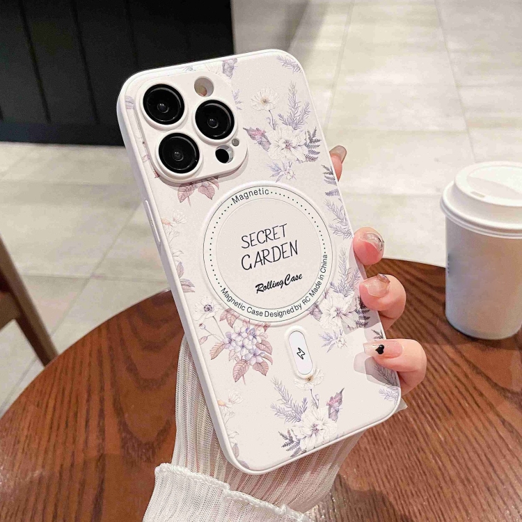 

For iPhone 12 Pro Secret Garden Painted Silicone MagSafe Phone Case(White)