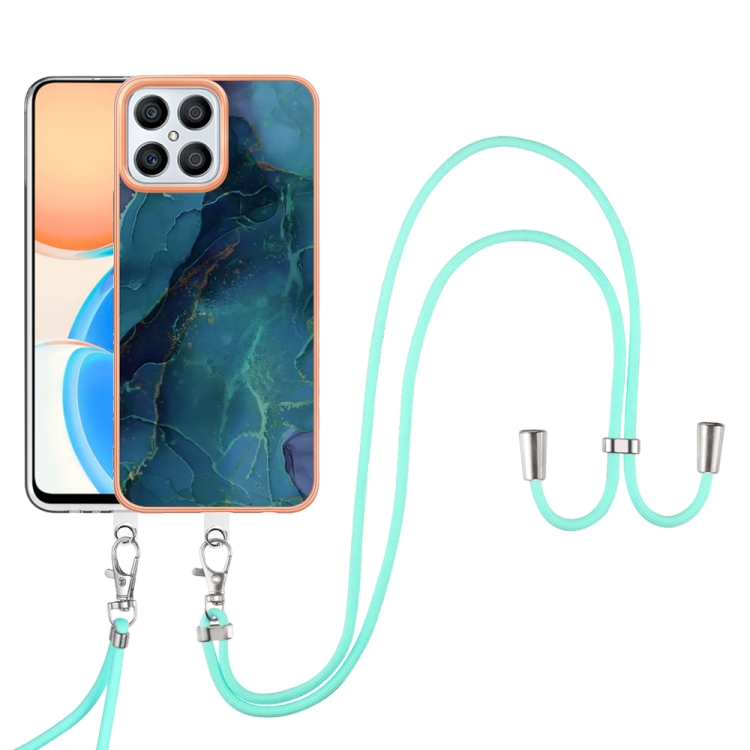 

For Honor X8 4G Electroplating Marble Dual-side IMD Phone Case with Lanyard(Green 017)