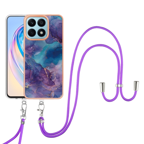 

For Honor X8a Electroplating Marble Dual-side IMD Phone Case with Lanyard(Purple 016)