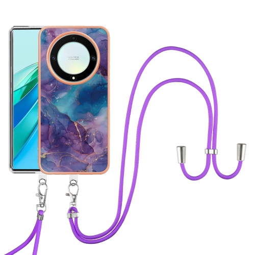 

For Honor X9a / Magic5 Lite Electroplating Marble Dual-side IMD Phone Case with Lanyard(Purple 016)