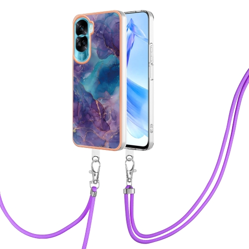 

For Honor 90 Lite 5G Electroplating Marble Dual-side IMD Phone Case with Lanyard(Purple 016)