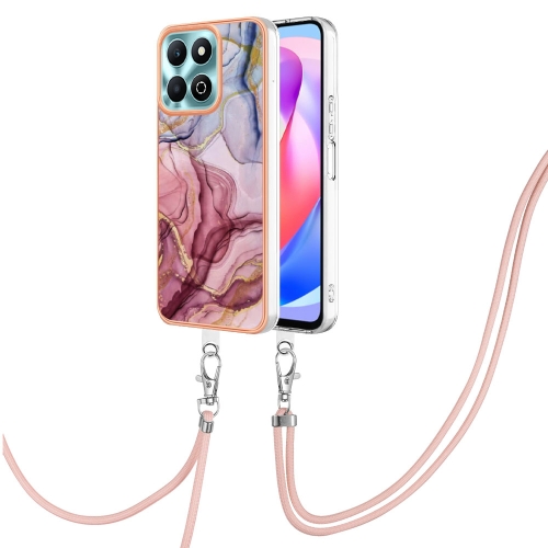 

For Honor X6b Electroplating Marble Dual-side IMD Phone Case with Lanyard(Rose Red 014)