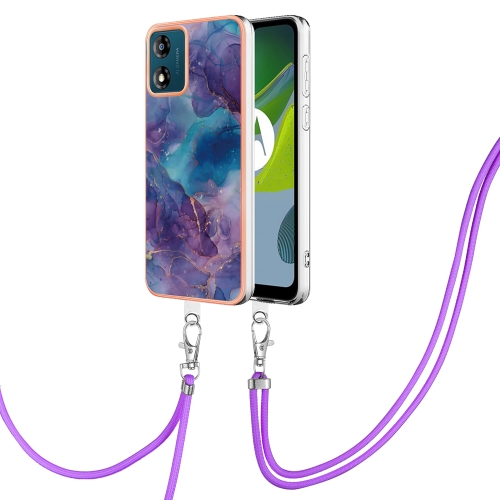 

For Motorola Moto E13 Electroplating Marble Dual-side IMD Phone Case with Lanyard(Purple 016)