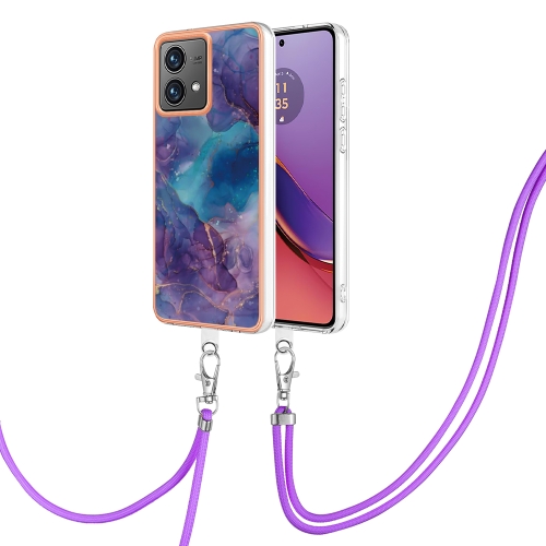 

For Motorola Moto G84 Electroplating Marble Dual-side IMD Phone Case with Lanyard(Purple 016)