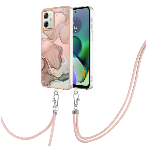 

For Motorola Moto G54 Electroplating Marble Dual-side IMD Phone Case with Lanyard(Rose Gold 015)