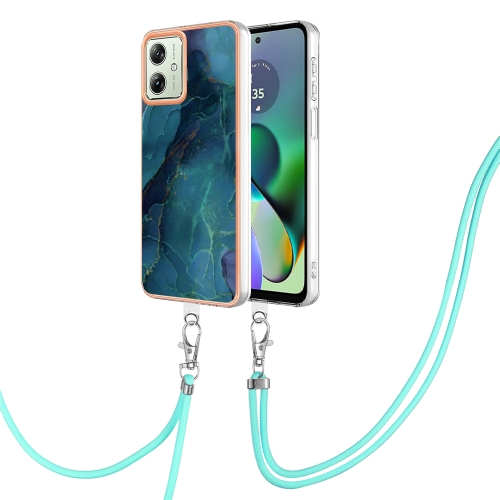 

For Motorola Moto G54 Electroplating Marble Dual-side IMD Phone Case with Lanyard(Green 017)