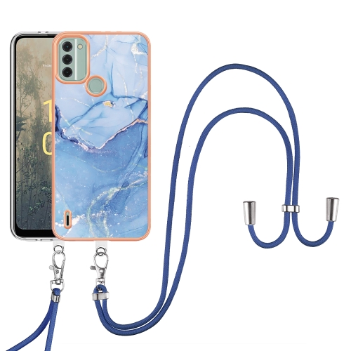 

For Nokia C31 Electroplating Marble Dual-side IMD Phone Case with Lanyard(Blue 018)