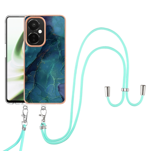 

For OnePlus Nord CE 3 Electroplating Marble Dual-side IMD Phone Case with Lanyard(Green 017)