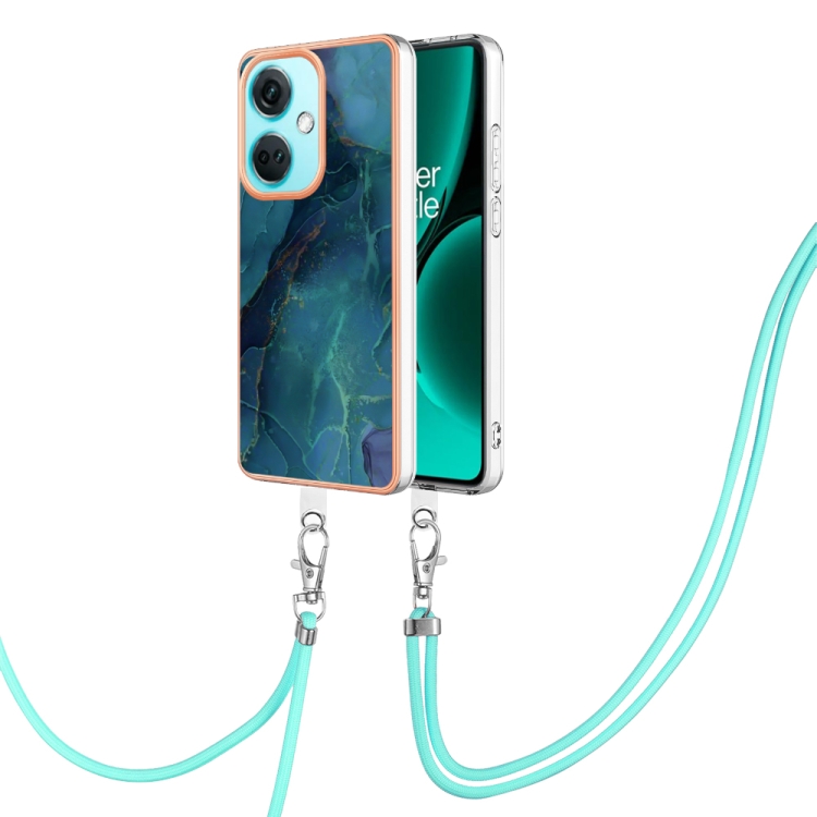 

For OnePlus Nord CE3 Electroplating Marble Dual-side IMD Phone Case with Lanyard(Green 017)