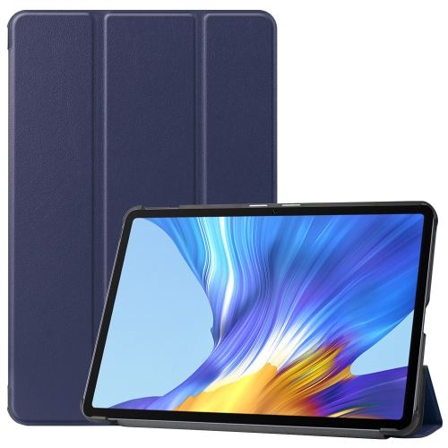For Huawei MatePad 10.4 Custer Pattern Pure Color Tablet Horizontal Flip Leather Case with Three-folding Holder & Sleep / Wake-up Function(Dark Blue)