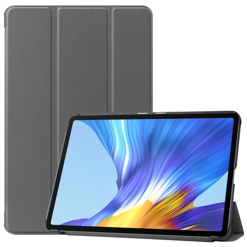 

For Huawei MatePad 10.4 Custer Pattern Pure Color Tablet Horizontal Flip Leather Case with Three-folding Holder & Sleep / Wake-up Function(Grey)