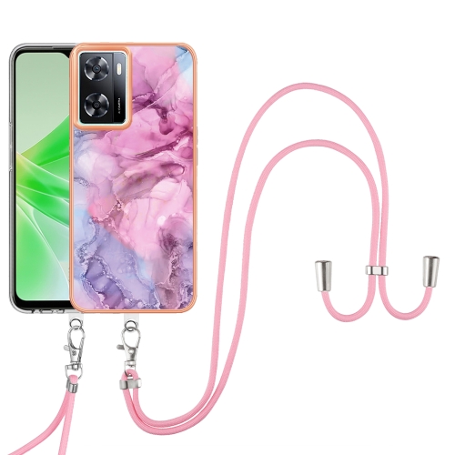 

For OPPO A77 5G Taiwan Edition Electroplating Marble Dual-side IMD Phone Case with Lanyard(Pink 013)