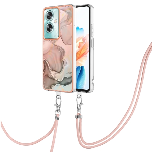

For OPPO A79 5G Global Electroplating Marble Dual-side IMD Phone Case with Lanyard(Rose Gold 015)