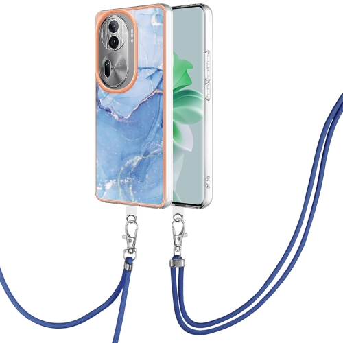 

For OPPO Reno11 Pro 5G Global Electroplating Marble Dual-side IMD Phone Case with Lanyard(Blue 018)