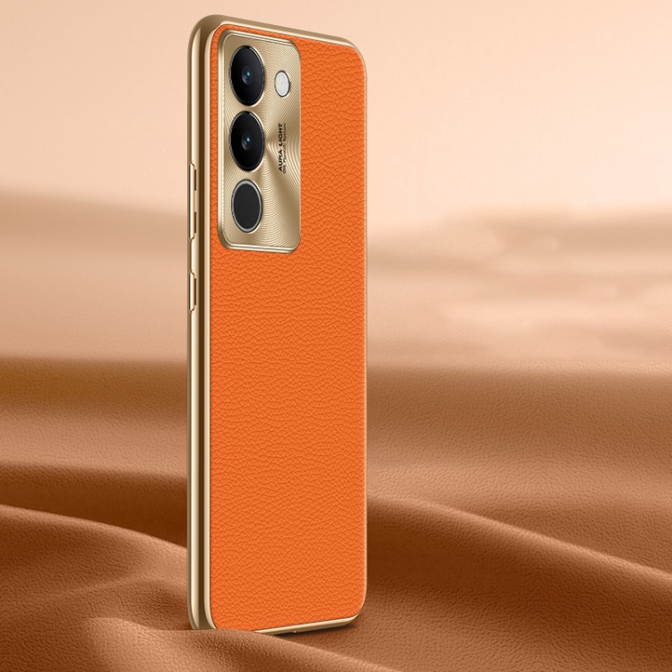 

For vivo S17 Litchi Texture Genuine Leather Phone Case(Orange)