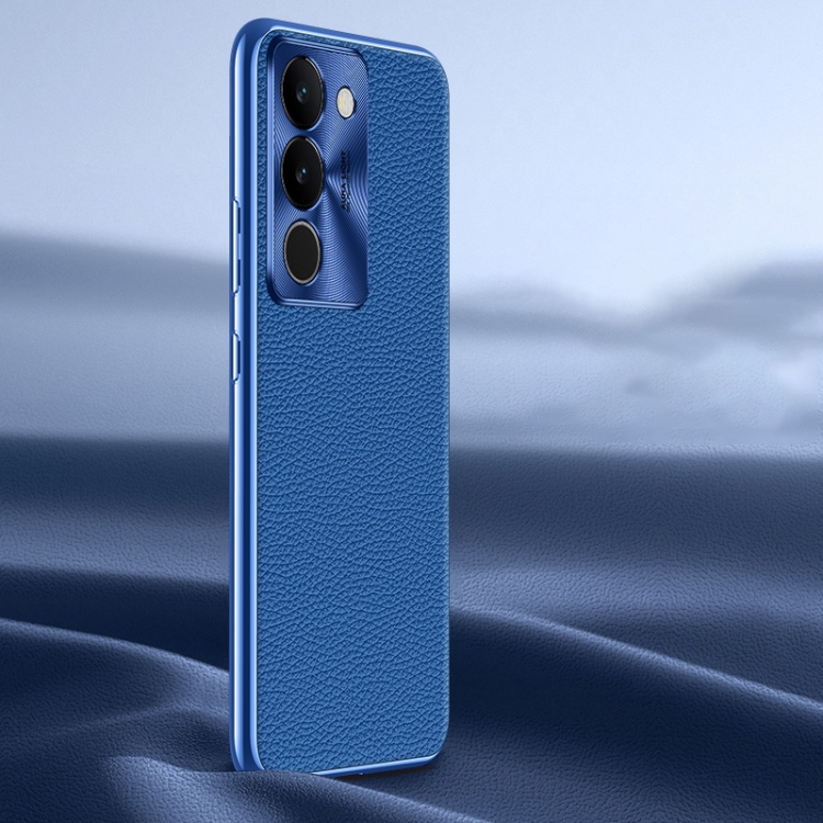 

For vivo S17 Litchi Texture Genuine Leather Phone Case(Blue)