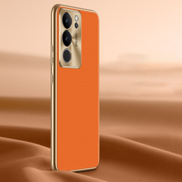 

For vivo S17 Pro Litchi Texture Genuine Leather Phone Case(Orange)