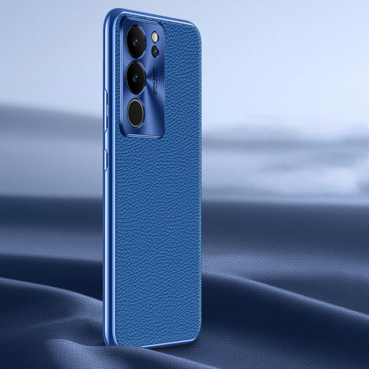 

For vivo S17 Pro Litchi Texture Genuine Leather Phone Case(Blue)