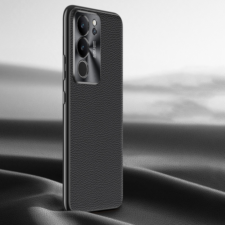 

For vivo S17 Pro Litchi Texture Genuine Leather Phone Case(Black)