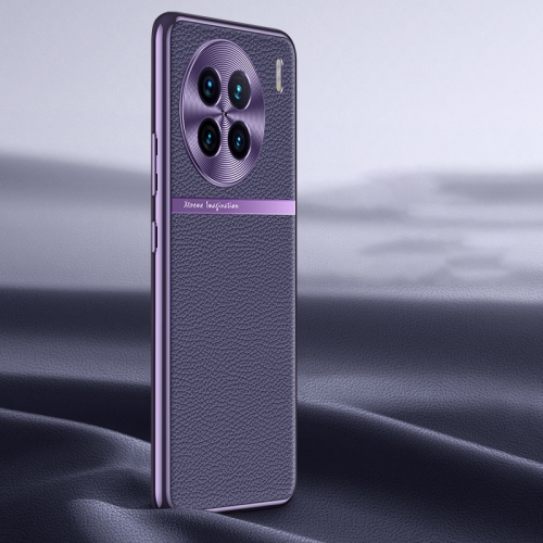 

For vivo X90 Litchi Texture Genuine Leather Phone Case(Purple)