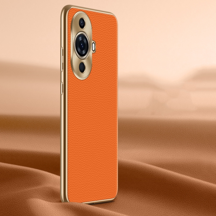 

For Huawei nova 11 Pro Litchi Texture Genuine Leather Phone Case(Orange)
