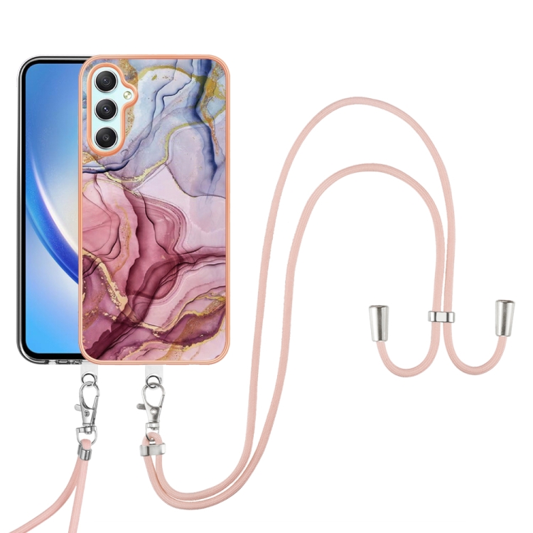 

For Samsung Galaxy A24 Electroplating Marble Dual-side IMD Phone Case with Lanyard(Rose Red 014)