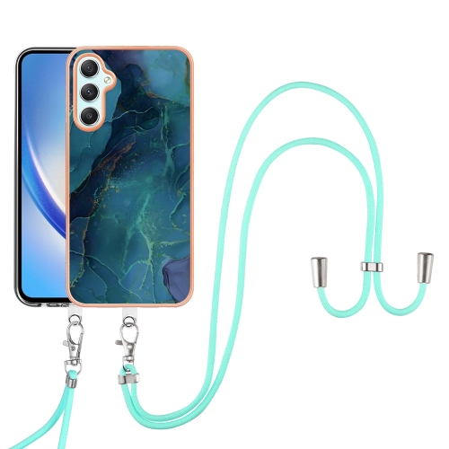 

For Samsung Galaxy A24 Electroplating Marble Dual-side IMD Phone Case with Lanyard(Green 017)