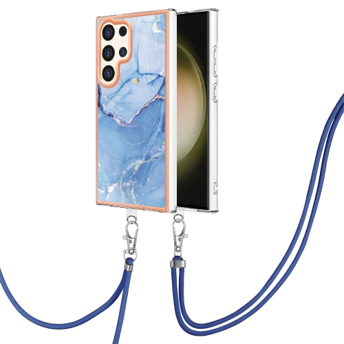 

For Samsung Galaxy S24 Ultra 5G Electroplating Marble Dual-side IMD Phone Case with Lanyard(Blue 018)