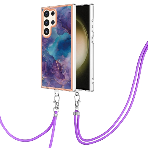 

For Samsung Galaxy S24 Ultra 5G Electroplating Marble Dual-side IMD Phone Case with Lanyard(Purple 016)