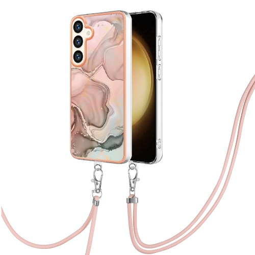 

For Samsung Galaxy S24+ 5G Electroplating Marble Dual-side IMD Phone Case with Lanyard(Rose Gold 015)