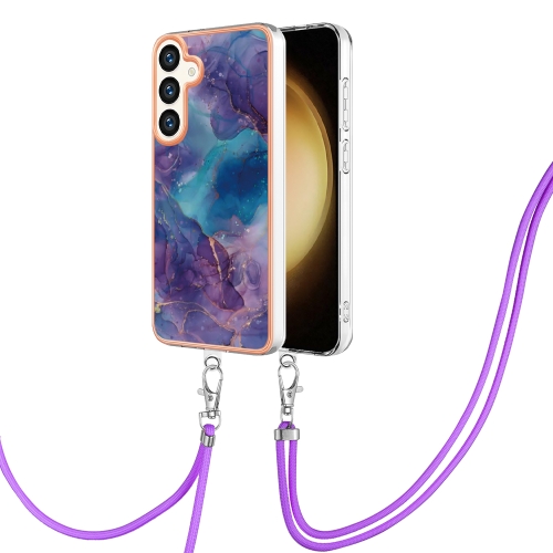 

For Samsung Galaxy S24+ 5G Electroplating Marble Dual-side IMD Phone Case with Lanyard(Purple 016)