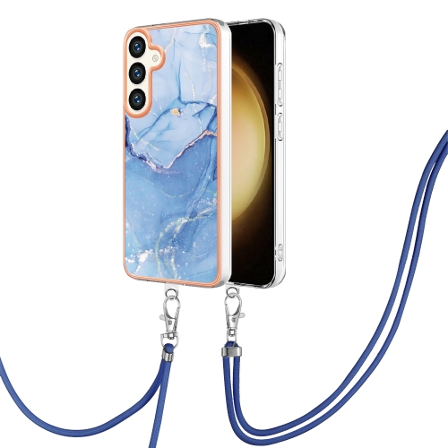 

For Samsung Galaxy S24 5G Electroplating Marble Dual-side IMD Phone Case with Lanyard(Blue 018)