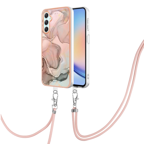 

For Samsung Galaxy A25 5G Electroplating Marble Dual-side IMD Phone Case with Lanyard(Rose Gold 015)