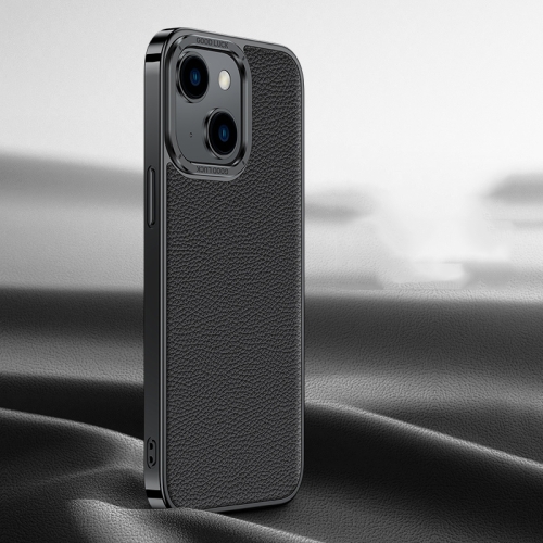 

For iPhone 14 / 13 Litchi Texture Genuine Leather Phone Case(Black)