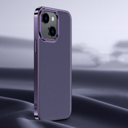 

For iPhone 14 / 13 Litchi Texture Genuine Leather Phone Case(Purple)