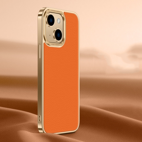 

For iPhone 13 Litchi Texture Genuine Leather Phone Case(Orange)