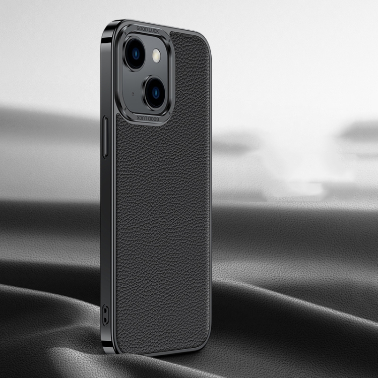 

For iPhone 13 Litchi Texture Genuine Leather Phone Case(Black)