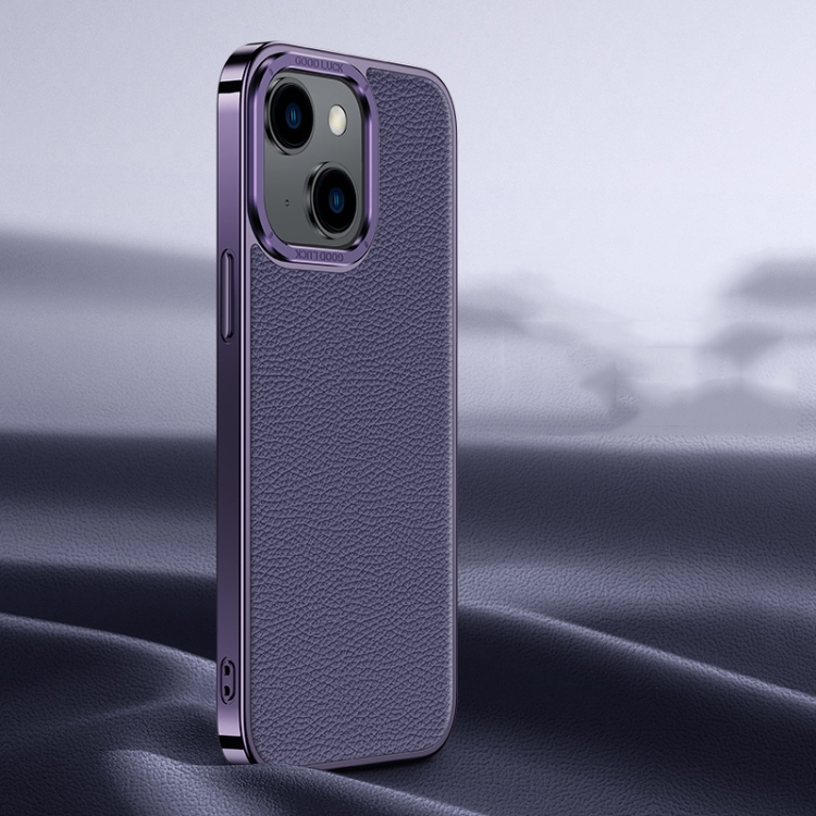 

For iPhone 13 Litchi Texture Genuine Leather Phone Case(Purple)