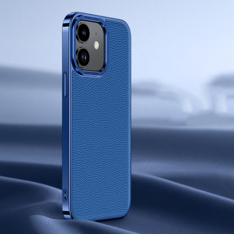 

For iPhone 12 Litchi Texture Genuine Leather Phone Case(Blue)
