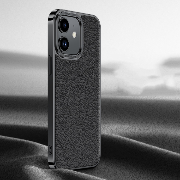 

For iPhone 12 Litchi Texture Genuine Leather Phone Case(Black)