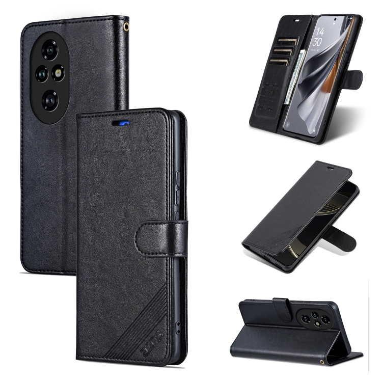 

For Honor 200 AZNS Sheepskin Texture Flip Leather Phone Case(Black)