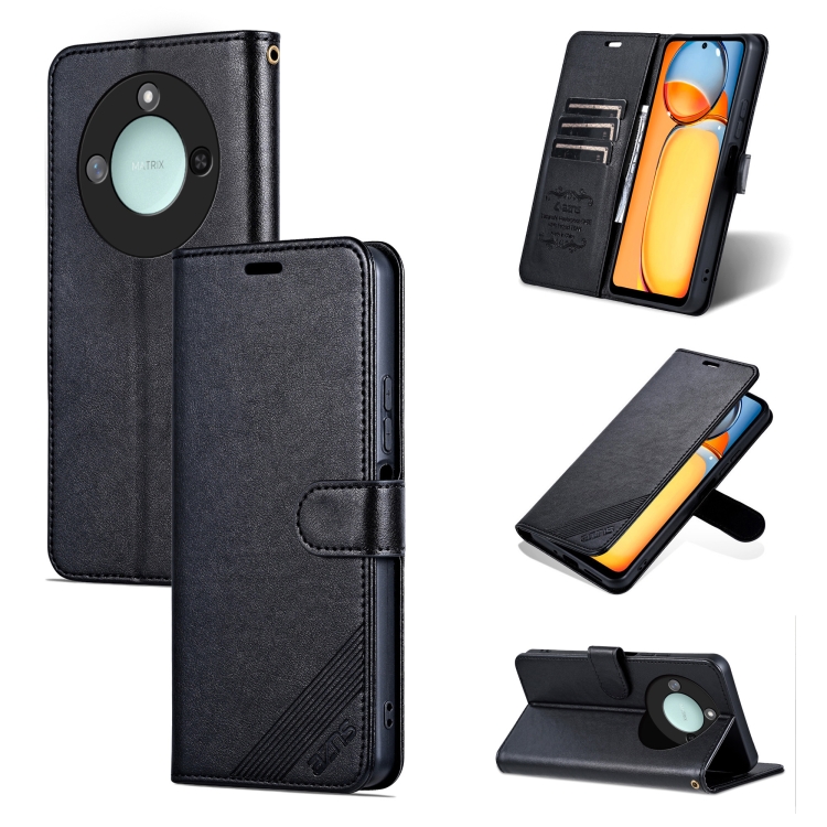

For Honor X60 AZNS Sheepskin Texture Flip Leather Phone Case(Black)