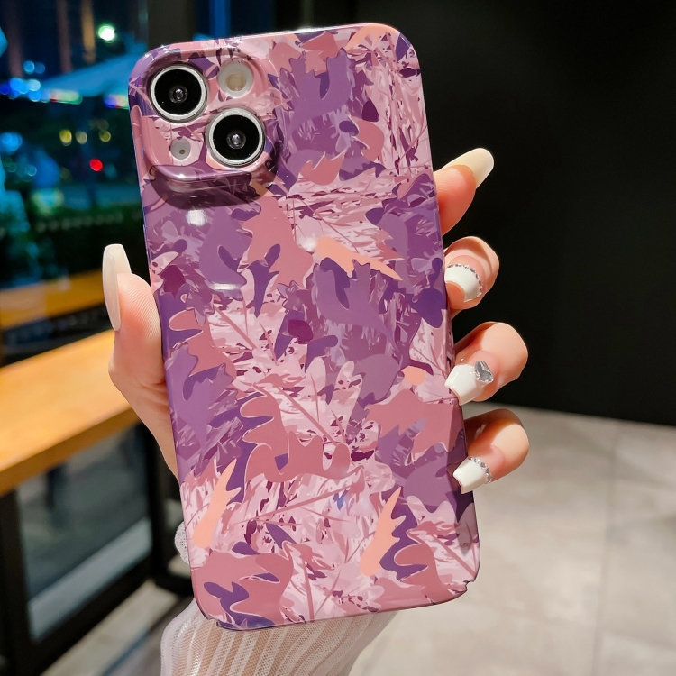 

For iPhone 14 Precise Hole Camouflage Pattern PC Phone Case(Pink Purple)